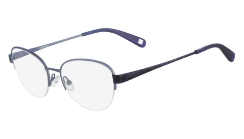 Grey and purple oval eyeglasses.