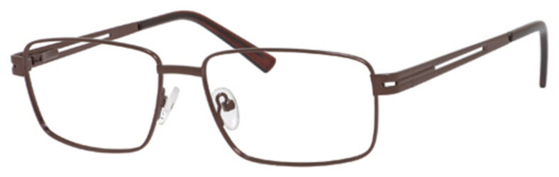 Brown rectangular metal frame eyeglasses.