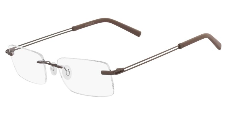 Brown rimless Airlock eyeglasses.