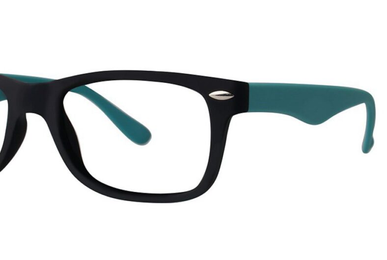 Black and teal eyeglasses frame.