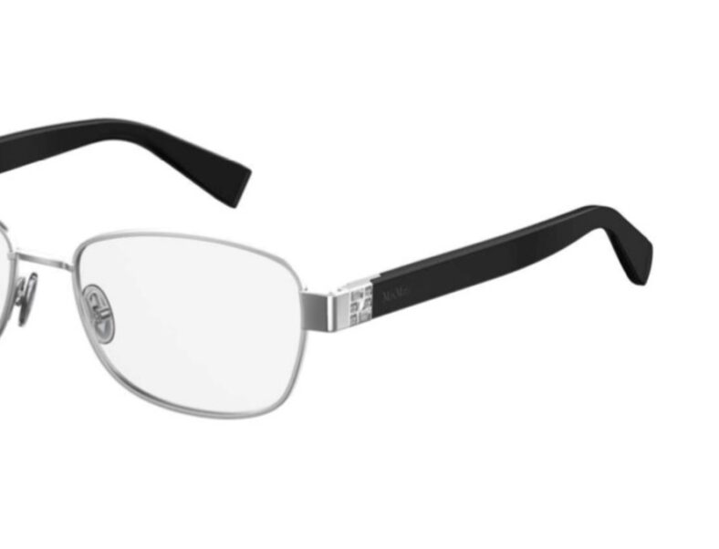 Silver and black rectangular eyeglasses.