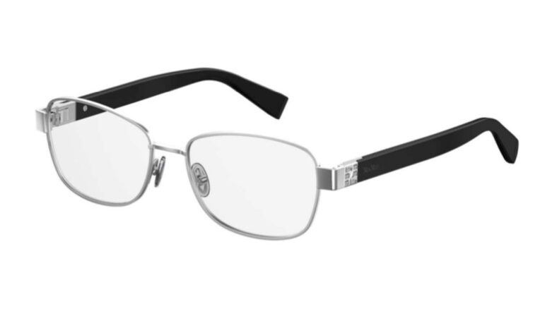 Silver and black rectangular eyeglasses.