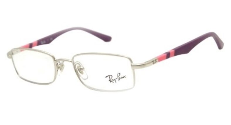 Ray-Ban silver rectangular eyeglasses.