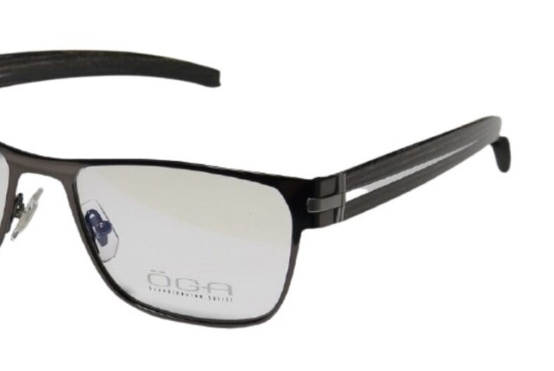 GA eyeglasses, dark gray frames.