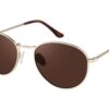 Gold metal frame sunglasses, brown lenses.
