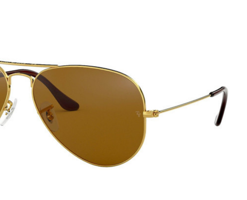 Ray-Ban aviator sunglasses, brown lenses.