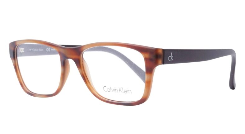 Brown tortoiseshell Calvin Klein glasses.
