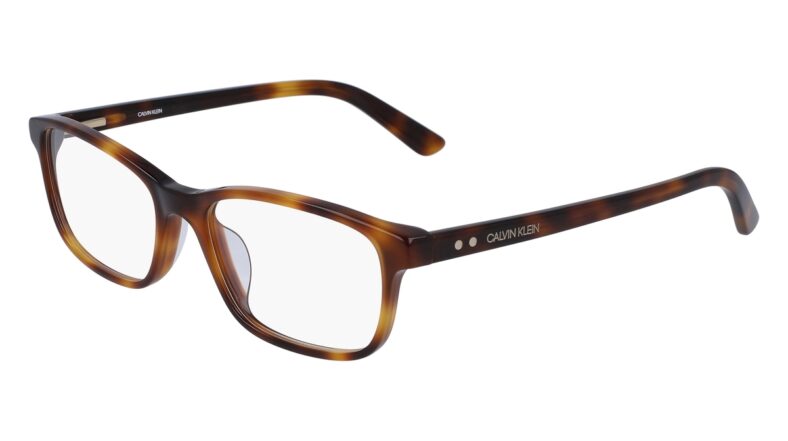 Brown tortoiseshell Calvin Klein glasses.