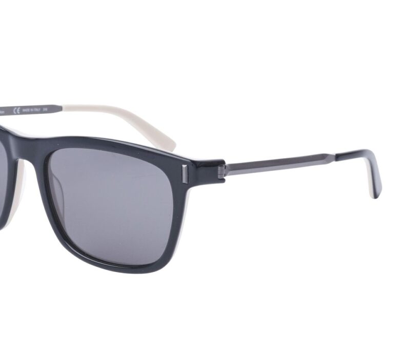 Black square sunglasses, grey lenses.