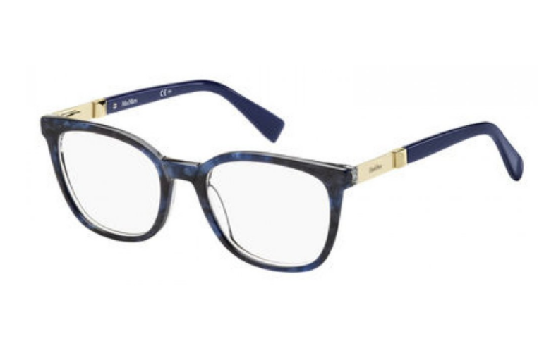 Blue and gold women's eyeglasses.