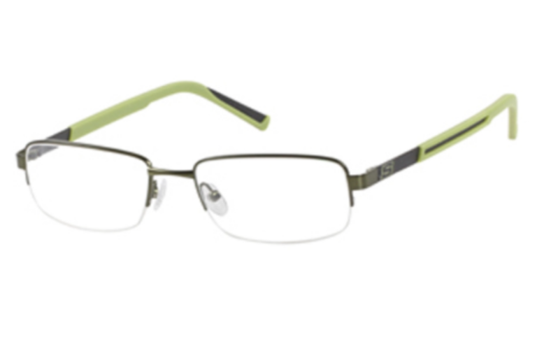 Green and gray metal frame eyeglasses.