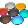 Assortment of colorful eyeglass lenses.